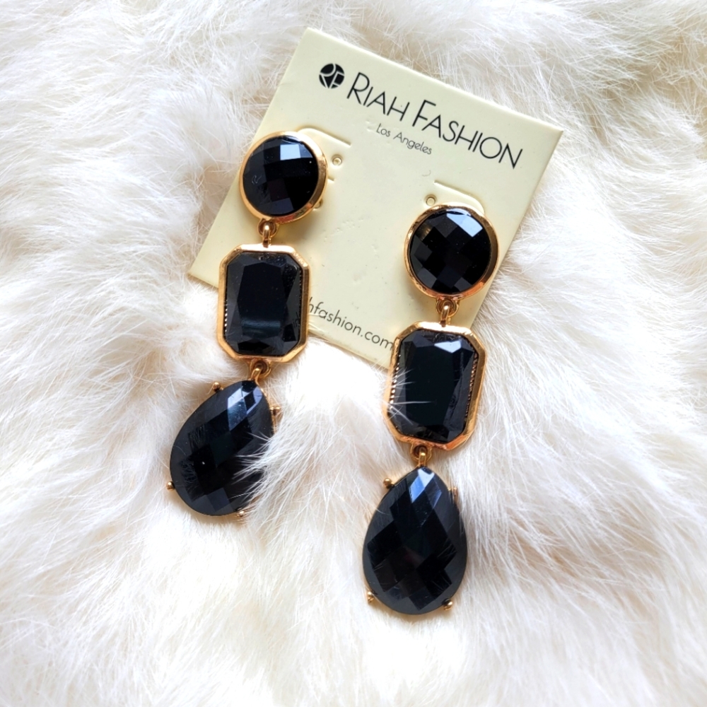 NWT Long black and gold earrings, Riah Fashion